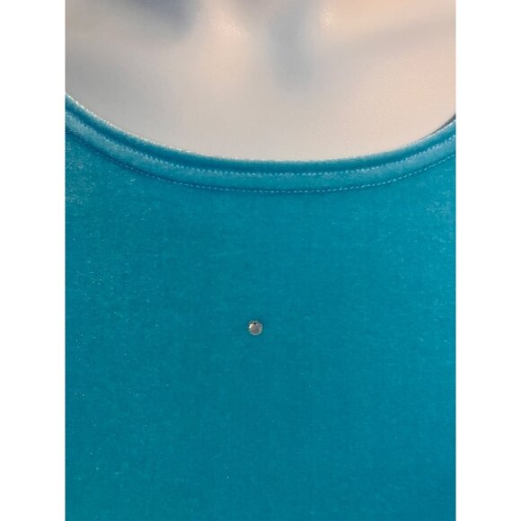 Quacker Factory Size 1X Velvet Blue Short Sleeve Shirt Rhinestone Embellishments - Picture 2 of 7